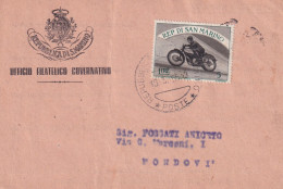 1955  San Marino  Cartolina Con FRANCOBOLLO MOTOCICLISTA - Motos