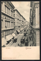 AK Genova, Via Roma, Strassenbahnen  - Tramways