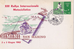 1962  San Marino  Cartolina Con ANNULLO SPECIALE FIGURAT RALLY INT. MOTOCICLISTICO - Motorräder