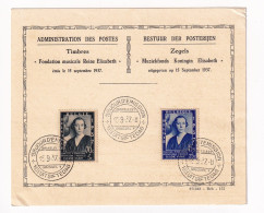Belgique 1937 Fondation Musicale De La Reine Elisabeth Bruxelles Eugène Ysaye Administration Des Poste - Cartas & Documentos