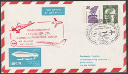 BRD: 1975, GA Sonderumschlag LUPO 75, SoStpl. HAMBURG FLUGHAFEN, Chatetstpl. LH 019/SR 535 / HAMBURG-ZÜRICH - First Flight Covers