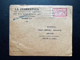 40c MERSON SUR ENVELOPPE / PARIS 96 38 R.GLUCK POUR ARPAJON / 1926 / LA FEDERATION DES AGRICULTEURS FRANCAIS - 1921-1960: Modern Period