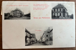 Gruss Aus Müttersholz - Multi-vues - Spezereihandlung A. Schaeffer - Gasthaus Zur Post, E. Hirtzel - 27/08/1909 - Sonstige & Ohne Zuordnung