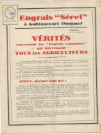 Feuillet Publicitaire  AGRICOLE AGRICULTURE  ENGRAIS SERET  GUILLANCOURT  Somme - Publicités