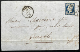 N°14 20c BLEU NAPOLEON SUR LETTRE / ANNONAY ARDECHE POUR GRENOBLE / 23 OCT 1856 / LAC - 1877-1920: Semi-Moderne