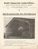 Feuillet  Publicitaire  AGRICOLE AGRICULTURE  Déchargeur De Fourrage  Lambert Rivière PARIS - Werbung