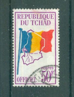 REPUBLIQUE DU TCHAD - TIMBRE DE SERVICE N°7 Oblitéré - Drapeau Bleu, Jaune, Rouge Et Carte. - Tsjaad (1960-...)