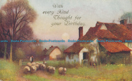 R001262 Greetings. With Every Kind Thought For Your Birthday. Sheeps Near The Ho - Monde