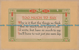 R001266 Too Much To Say. Davis. 1916 - Monde