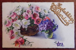 Cpa Gelukkig Verjaardag - Panier Avec Fleurs - Obl. Boom 1922 - Anniversaire