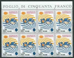 Italia 1967; Giornata Del Francobollo; Blocco Di 8 Valori Forma 2 Quartine Di Bordo Superiore. - Blocs-feuillets