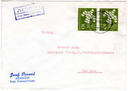 BRD 1961, Landpost Stpl. ACHDORF über Donaueschingen Auf Brief M. MeF 2x10 Pf. - Storia Postale