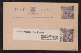 Zanzibar 1927 Uprated Stationery Postcard 6c To BERLIN Germany - Zanzibar (...-1963)