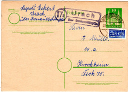 BRD 1952, Landpost Stpl. 17a URACH über Donaueschingen Auf 10 Pf. Ganzsache - Sammlungen