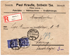 DR 1924, 2x20 Pf.auf Firmen Reko-Brief V. Döbeln N. Leipzig - Cartas & Documentos