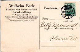 DR 1916, 5 Pf. Germania M. Firmenlochung Auf Karte V. Lübeck-Schlutrup - Covers & Documents