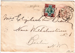 GB 1899, 4d M. Perfin Auf 1d Ganzsache Brief V. London N. Berlin. - Altri & Non Classificati