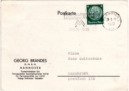 DR 1937, 6 Pf. M. Firmenlochung Auf Karte V. Hannover - Cartas & Documentos