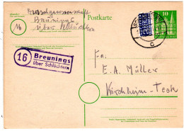 BRD 1950, Landpost Stpl. 16 BREUNINGS über Schlüchtern Auf 10 Pf. Ganzsache - Colecciones