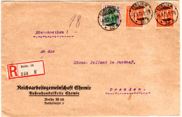 DR 1921, 1 Mk+2x40 Pf. M. Perfin Auf Rekobrief D. Reichsarbeitsgemeinsch. Chemie - Covers & Documents
