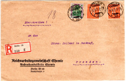 DR 1921, 1 Mk+2x40 Pf. M. Perfin Auf Rekobrief D. Reichsarbeitsgemeinsch. Chemie - Briefe U. Dokumente