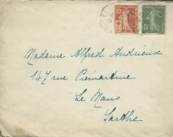FRANCE  LETTRE 15c + 5c MONTLUEL ( AIN ) POUR LE MANS ( SARTHE ) DE 1918 LETTRE COVER - 1877-1920: Semi-Moderne