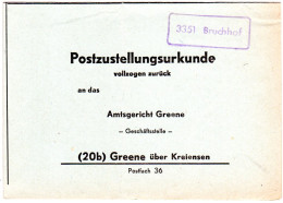 BRD 1962, Landpost Stpl. 3351 BRUCHHOF Auf Postzustellungsurkunde N. Greene - Brieven En Documenten