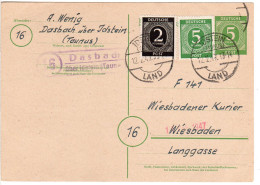 1947, Landpost Stpl. 16 DASBACH über Idstein Auf 5 Pf. Ganzsache M. Zusatzfr. - Covers & Documents