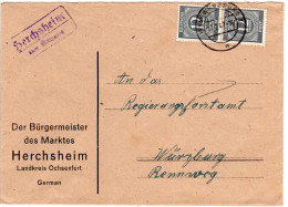 1947, Landpost Stpl. HERCHSHEIM über Würzburg Auf Bürgermeister Brief M. 2x12 Pf - Cartas & Documentos