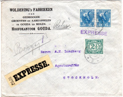 NL 1918, 2 1/2+Paar 12 1/2 C. Auf Express Brief V. Gouda N. Schweden - Autres & Non Classés
