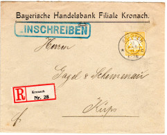 Bayern 1911, EF 40 Pf. Auf Bank Einschreiben Brief V. Kronach N. Küps. - Briefe U. Dokumente