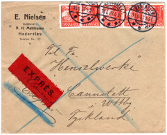 Dänemark 1927, MeF 5x15 öre Auf Express Brief V. Haderslev N. Württemberg - Sonstige & Ohne Zuordnung