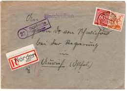 DR 1947, Landpost Stpl. SÜDARLE über Norden Auf Einschreiben Brief M. 24+60 Pf. - Cartas & Documentos