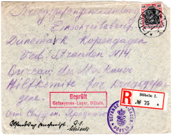 DR 1915, 40 Pf. Germania Auf KGF Reko Zensur Brief V. Lager Döbeln N. Dänemark - Feldpost (postage Free)