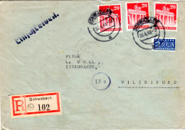 1949, MeF 3er-Streifen 20 Pf. Auf Einschreiben Brief V. 13a SCHWABACH - Lettres & Documents