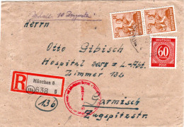 1946, Einschreiben Brief V. München M. Zensur Ins Interniertenlager Garmisch - Cartas & Documentos