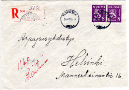 Finnland 1946, YLIVIESKA, Eingestempelter Reko Zettel Auf Brief M. 2x8 M. - Sonstige & Ohne Zuordnung