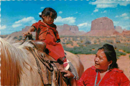 Indiens - Navajos - Arizona - Monument Valley - A Typical Navajo Motner Beside Her Daughter On The Family Horse Their Ma - Indiens D'Amérique Du Nord