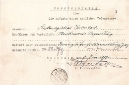 Bayern 1918, Telegramm - Postformular M. K1 Kulmbach 2b - Brieven En Documenten