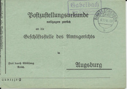 DR 1936, Landpost Stpl. Gabelbach ü. Dinkelscherben Auf Zustellungsurkunde - Cartas & Documentos