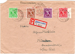 1946, 5+10+12+15 Pf. Portorichtig Auf Einschreiben Brief V. DONAUWÖRTH. - Cartas & Documentos