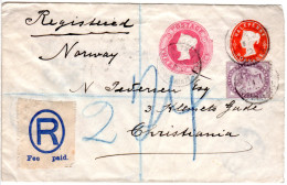 GB 1894,3+1/2d Privat Ganzsache Brief M. 1d Zusatz Per Einschreiben N. Norwegen - Other & Unclassified