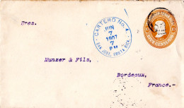 Costa Rica 1907, 10 C. Ganzsache Umschlag M. Rücks. Zudruck United Fruit Company - Costa Rica