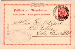 Dt. Post Türkei 1894, 20 P./10 Pf. Ganzsache V. CONSTANTINOPEL M. Firmenstempel - Turkse Rijk (kantoren)