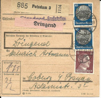 DR 1942, Paar 80+15 Pf. Auf Dringend Paketkarte V. POTSDAM - Cartas & Documentos