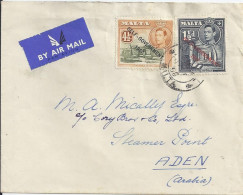 Malta 1950, 1 1/2+4 1/2d. Auf Luftpost Brief Nach Aden. Destination! #417 - Malta