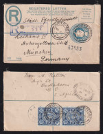 Transvaal 1912 Uprated Registered Stationery OUDTSHOORN X MUNICH Germany - Transvaal (1870-1909)