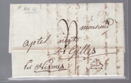 Lettre Dite Précurseurs   Sur  Lettre    AN 12    Départ Lyon Destination St- Gilles Par Nîmes - 1801-1848: Voorlopers XIX