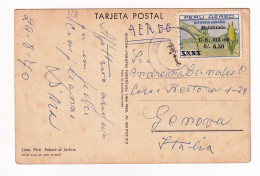 Tarjeta Postal Lima Perú Pérou Genova Italia Aéreo Reforma Agraria Palacio De Justicia - Perú