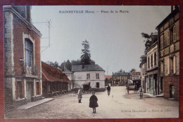 Cpa Mainneville : Place De La Mairie ( Rare Couleur ) - Autres & Non Classés